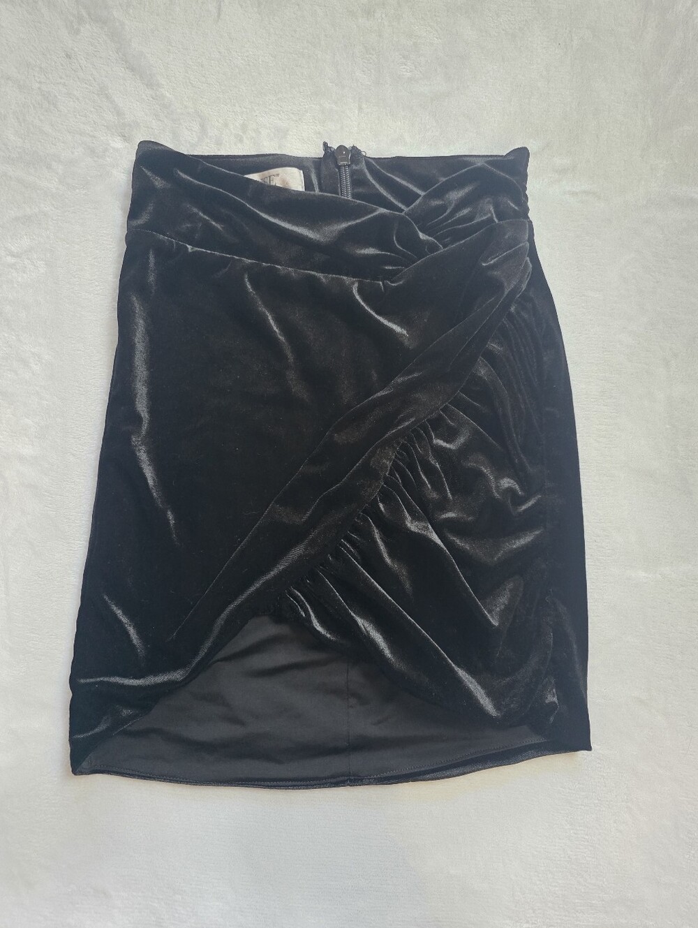 House of CB Edwina Black Gathered Velvet Mini Skirt XS